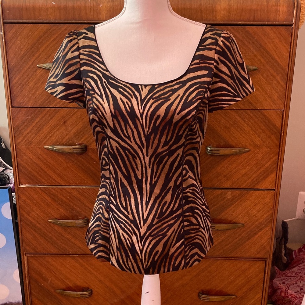 Zebra Print Scoop Neck Top